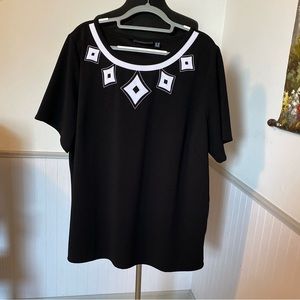 Dennis Basso Luxe Crepe Black and White Top 2X
